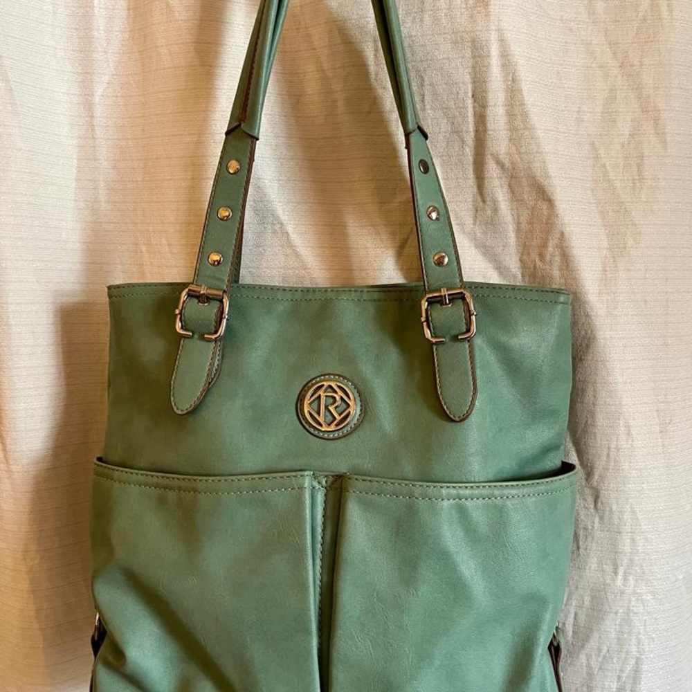Large Relic shoulder tote in minty green with orange interior